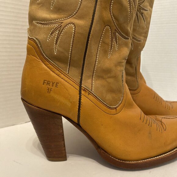 Vintage Frye Cowboy Boots Brown Suede Leather Western Pull-On Boots Size 7B - Picture 12 of 14